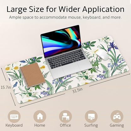 Mouse Pad Leather Desk Mat Large Keyboard Cute Office Desktop Computer Laptop XXL Long Big Aesthetic Modern Design Women Girls Gaming Gamer Oversized Wide Mousepad 31.5"x15.7", Iris