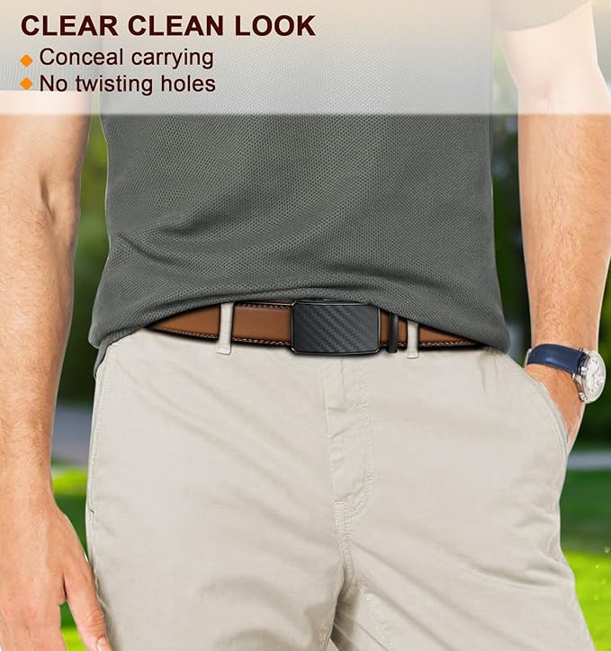 KEMISANT Men Belt Ratchet Click Belt Genuine Leather Adjustable For Men Golf Dress Casual Jeans 1 3/8-Cut For Fit