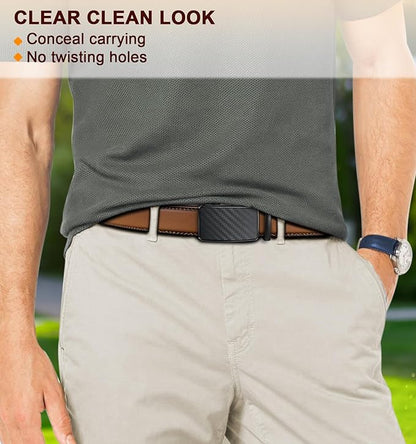 KEMISANT Men Belt Ratchet Click Belt Genuine Leather Adjustable For Men Golf Dress Casual Jeans 1 3/8-Cut For Fit