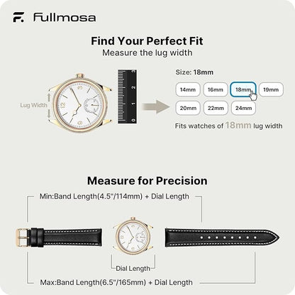 Fullmosa Watch Band, Quick Release Leather Watch Strap for Men Women, Replacement Bands Width 12mm 14mm 16mm 18mm 19mm 20mm 21mm 22mm 24mm
