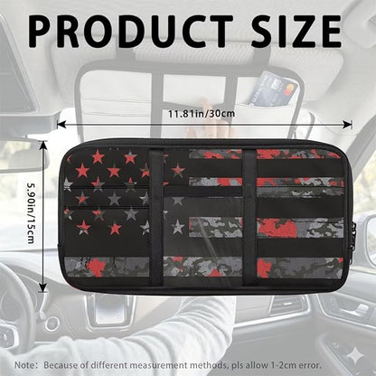 Vintage Flag Car Sun Visor Storage Bag Auto Interior Accessories Pocket Organizer Car Storage Pouch Holder with Multi-Pocket Net Zipper