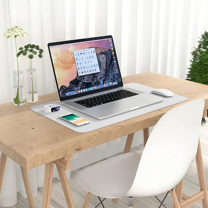 Hsurbtra Desk Pad, 23.6" x 13.8" PU Leather Desk Mat, M Extended Mouse Pad, Waterproof Desktop Blotter Protector, Non-Slip Ultra Thin Small Laptop Keyboard Writing Mat for Office Home, Gray