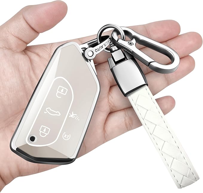 Sindeda for Volkswagen Key Fob Cover with Keychain Soft Full Protection Key Shell Key Case Compatible with VW MK8 Golf/GTI Skoda Octavia (White)