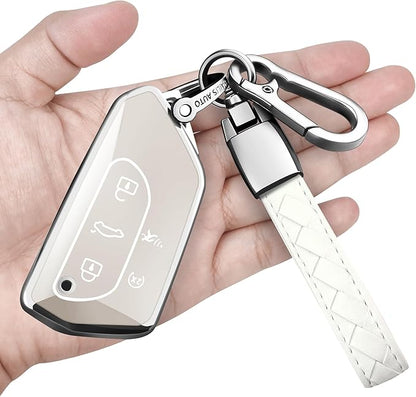 Sindeda for Volkswagen Key Fob Cover with Keychain Soft Full Protection Key Shell Key Case Compatible with VW MK8 Golf/GTI Skoda Octavia (White)