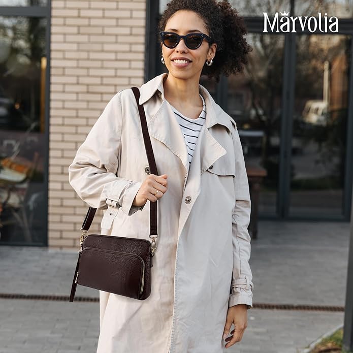 Marvolia Crossbody Bag for Women - PU Leather Shoulder Bag Trendy Small Crossbody Purse Bag for Travel Work Party