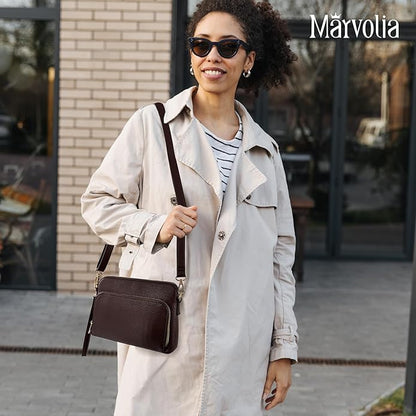 Marvolia Crossbody Bag for Women - PU Leather Shoulder Bag Trendy Small Crossbody Purse Bag for Travel Work Party