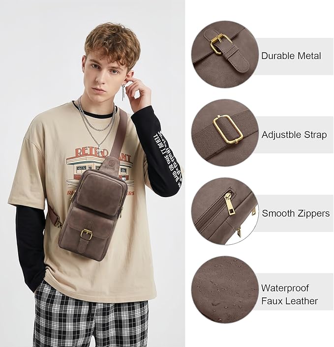 Sling Bag for Men Women Pu Leather Crossbody Bag Waterproof Funny Waist Pack Vintage Shoulder Bags