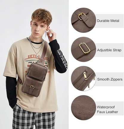 Sling Bag for Men Women Pu Leather Crossbody Bag Waterproof Funny Waist Pack Vintage Shoulder Bags
