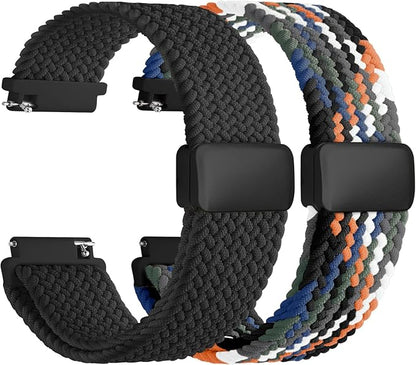 Fullmosa Magnetic Braided Watch Bands - 18mm 20mm 22mm Quick Release Watch Strap, Stretchy Nylon Solo Loop Compatible with Garmin Samsung Galaxy Amazfit for Men Women(22mm, Denim+Black)