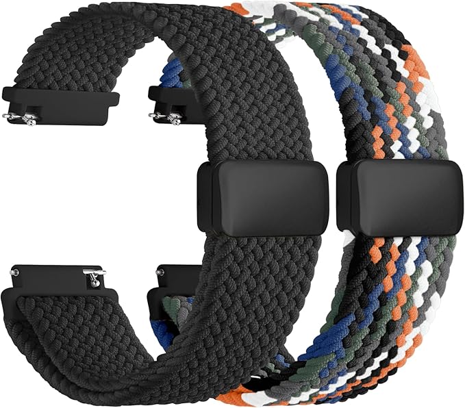 Fullmosa Magnetic Braided Watch Bands - 18mm 20mm 22mm Quick Release Watch Strap, Stretchy Nylon Solo Loop Compatible with Garmin Samsung Galaxy Amazfit for Men Women(20mm, Denim+Black)