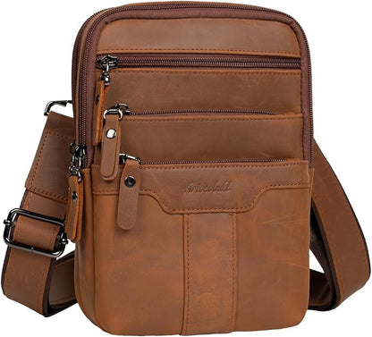 Leather Messenger Bag for Men, Small Leather Sling Shoulder Bag Messenger Pack for Men, Man Purse