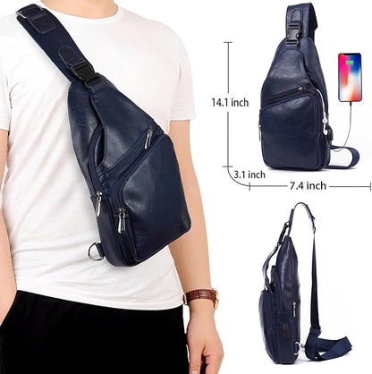 Seoky Rop Men's Sling Bag Lightweight Waterproof Chest Shoulder Crossbody Bag with USB Charging Port Blue