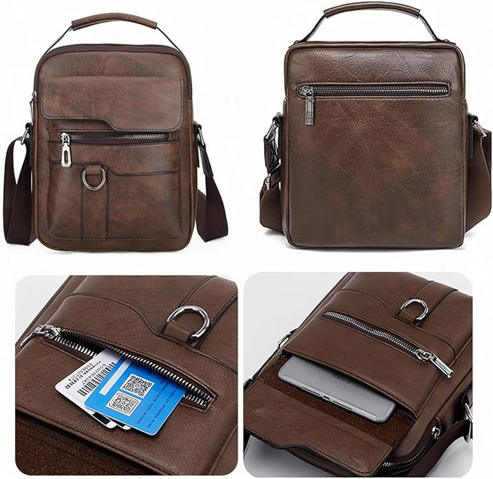 Small Crossbody Bag, Mens Shoulder Bag, Vintage leather Bag Office Business for Men, Handbag Purse Zipper