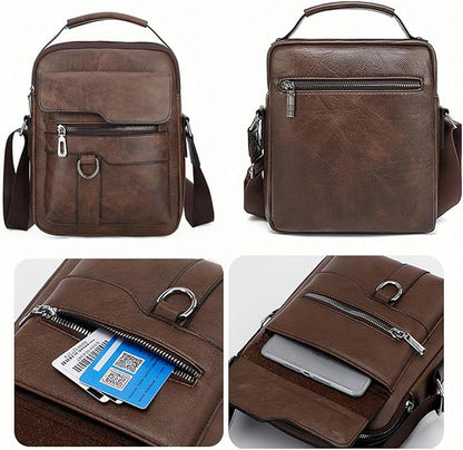 Small Crossbody Bag, Mens Shoulder Bag, Vintage leather Bag Office Business for Men, Handbag Purse Zipper