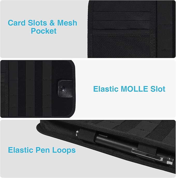 KENOBE Molle Car Sun Visor Organizer, Semi-Rigid Tactical Panel Caddy with Zipper Pouch and Glasses Clip for Car Accessories, Fits Most Vehicles, SUVs, Trucks, Black