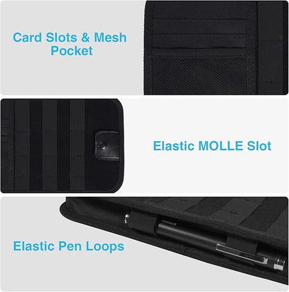 KENOBE Molle Car Sun Visor Organizer, Semi-Rigid Tactical Panel Caddy with Zipper Pouch and Glasses Clip for Car Accessories, Fits Most Vehicles, SUVs, Trucks, Black