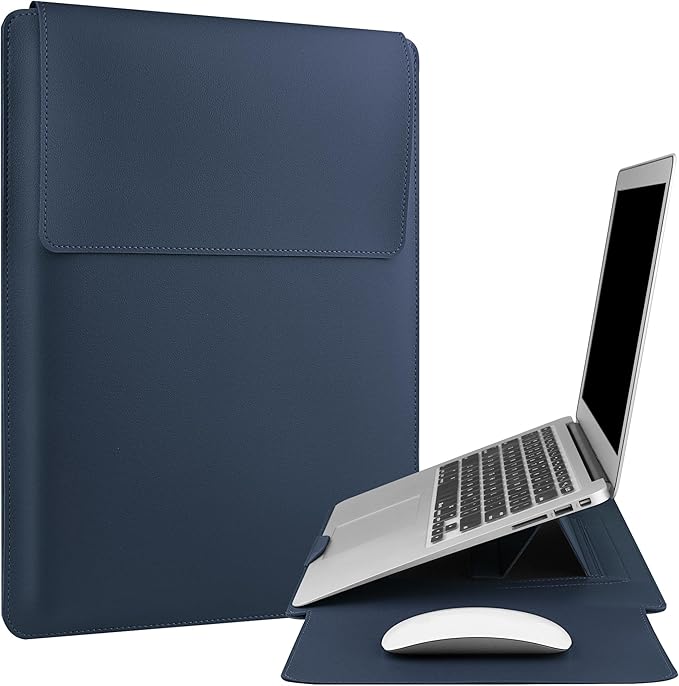 HoYiXi 13.3'' /13.6'' Laptop Sleeve Case Leather Bag with Stand Compatible with MacBook Pro 14/MacBook Air 13(M1 M2)/13.3'' Yoga/Dell XPS 13/HP/Matebook 14'' Laptop case, Blue