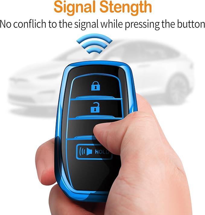 Sindeda for Toyota Key Fob Cover with Metal Keychain & Leather Strap for 2025-2026 Camry 4 Runner 2019-2026 Venza, Land Cruiser,2023-2026 Tacoma Grand Highlander,Corolla,bZ4X,3-Buttons(Blue)