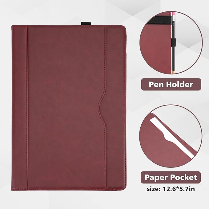 TYTX Compatible with MacBook Air 13 Inch Leather Case, for Model A2337 M1 A2179 A1932 2018-2021 Retina Display Touch ID, PU Leather Laptop Case with Pocket for Papers and Pen Holder, Wine Red