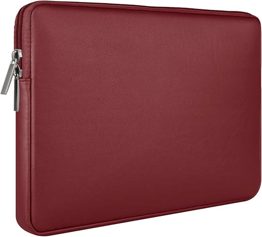 RAINYEAR 15 Inch Laptop Sleeve Soft PU Leather Case Protective Water Resistant Padded Cover Carrying Computer Bag Compatible with 15.4 MacBook Pro/Air, Surface Laptop 3/4 15", New XPS 15 Touch(RED)