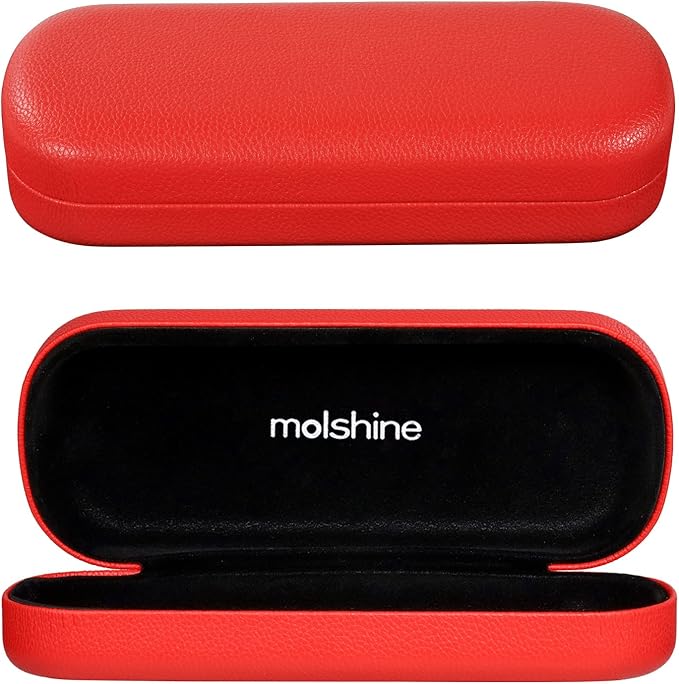 molshine Hard Shell PU Leather Glasses Case,Travel Portable Eyeglass Case for Men Women Girl Travel Study Work