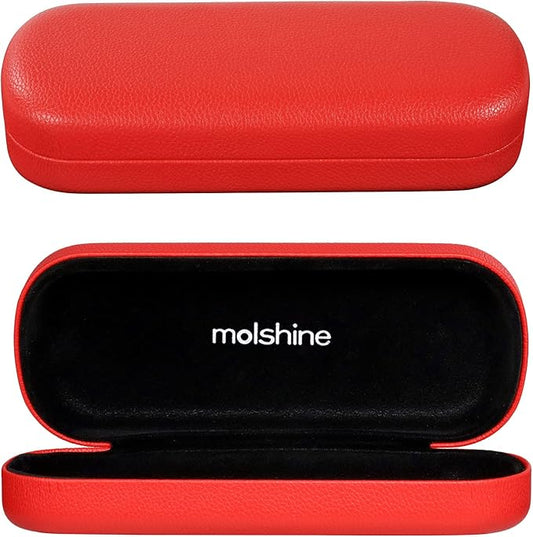 molshine Hard Shell PU Leather Glasses Case,Travel Portable Eyeglass Case for Men Women Girl Travel Study Work