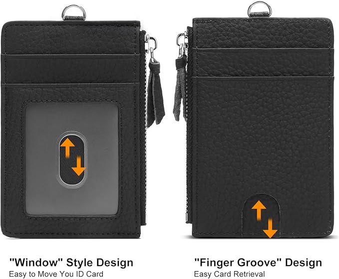 SENDEFN Retractable Badge Holder Wallet, Genuine Leather ID Card Holder with Removable Neck Lanyard Clasp, Five Card Slots, for Office Staff Women