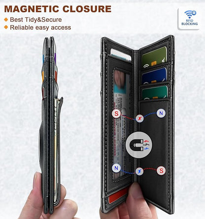 BULLIANT Men Airtag Wallet,Slim Wallet Money Clip Card Holder Magnetic Closure 12 Cards in Front Pocket RFID Blocking