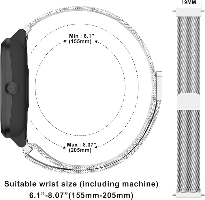 Vanjua 18mm 19mm 20mm 22mm Watch Band Quick Release Replacement Wristbands, Stainless Steel Metal Mesh Loop Adjustable Magnetic Replacement Straps Bands for Men Women