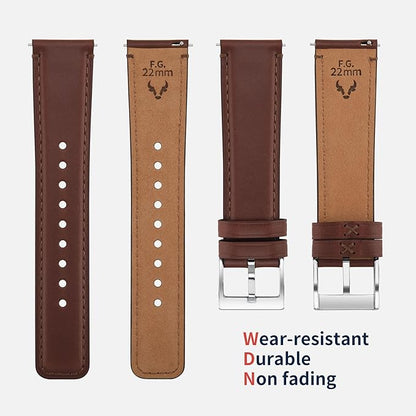 Fullmosa Leather Watch Bands for Men, 22mm 20mm 18mm Quick Release Watch Bands Strap - Burnished Band Vintage Wristband with Stainless Steel Metal Clasp