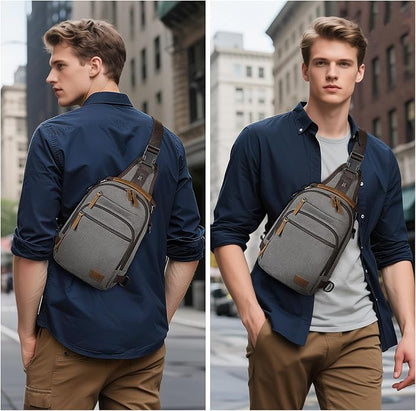 Canvas Sling Bag for Men, Waxed Canvas Crossbody Bag, Retro Vintage Chest Bag Spacious for Outdoor College Work