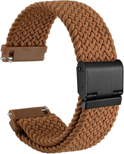 WOCCI 20mm Braided Nylon Watch Band for Men and Women, Quick Release, Black Stainless Steel Buckle (Brown)