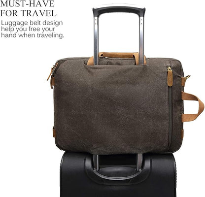 CoolBELL Laptop Messenger Bag Vintage Shoulder Bag Convertible Backpack Retro Briefcase Versatile Travel Bag Fits 17.3 Inch Laptop For Men Business (Waxed Canvas Brown)