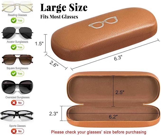 RayLove Glasses Case, 2 Pack Unisex Hard Shell Eyeglass Case PU Leather Hard Eyeglass Case with Eyewear Accessories