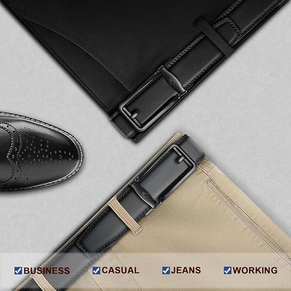 BULLIANT Men Ratchet Belt 2 Pack, Click Sliding Leather Belt Adjustable for Gift Men Dress Casual Jeans 1 3/8,Cut for Fit