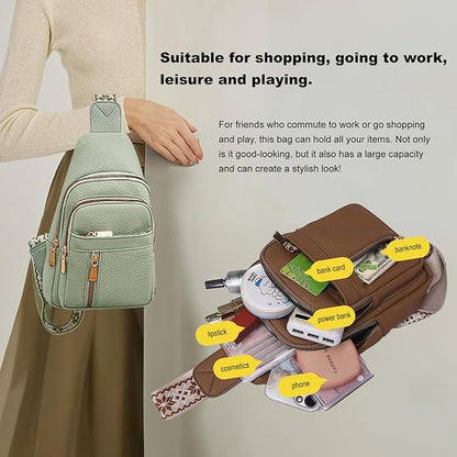 Leather Sling Bag for Women,Travel Small Sling Bag Crossbody Bags for Women-Vegan Leather Fanny Pack Crossbody Bags