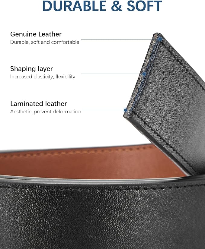 BOSTANTEN Mens Belt Leather Ratchet Belt For Men Dress and Casual with Adjustable Buckle, Trim to Fit