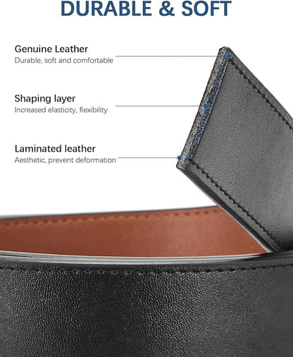 BOSTANTEN Mens Belt Leather Ratchet Belt For Men Dress and Casual with Adjustable Buckle, Trim to Fit