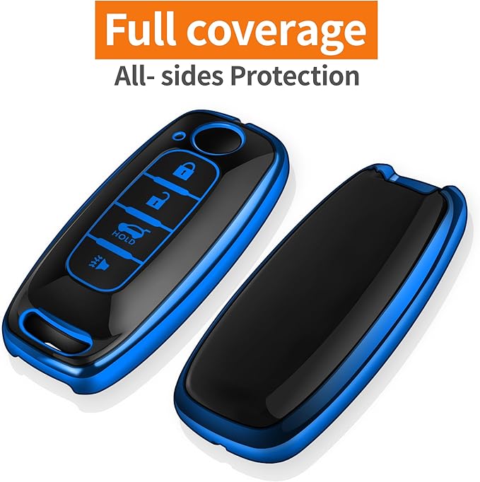 Sindeda for Nissan Key Fob Cover with Keychain Soft Full Protection Key Shell Key Case Compatible with 2023 2024 2025 Pathfinder Kicks Rouge (Blue, 4 Buttons-B)