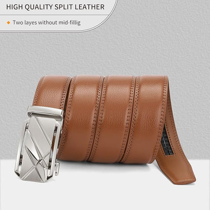 SENDEFN Men's Leather Belt Automatic Ratchet Buckle Slide Belt for Dress Casual Trim to Fit with Gift Box