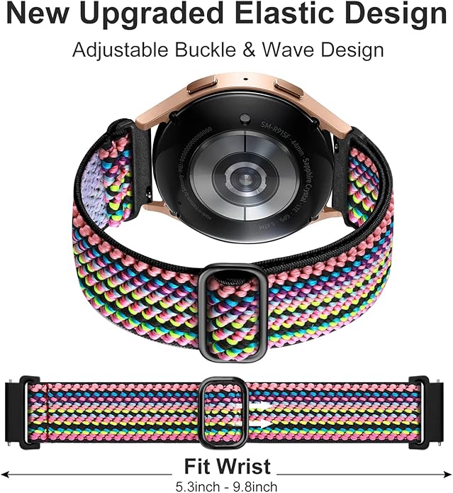 Lerobo Elastic Bands Compatible with Samsung Galaxy Watch 8 7 6 5 4 40mm 44mm/Galaxy Watch 8 Classic 6 4 Classic 43mm 47mm 42mm 46mm/5 Pro Band 45mm/Active 2,3 Pack 20mm Adjustable Nylon Sport Band