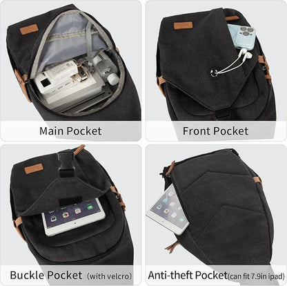 OSOCE Sling Bag for Men, Anti Theft Crossbody with Tunnel Lock, Waterproof Canvas Shoulder Backpack for Travel Hiking Daily