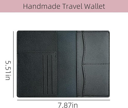 Handmade Travel Wallet for Men & Women - Dual Passport Holder, Ultra-Slim Leather Document Organizer (Black/Pink) (Black)