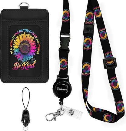 bolimoss Be Kind ID Badge Holder with Lanyard, Sunflower Breakaway Lanyard & Retractable Badge Reel