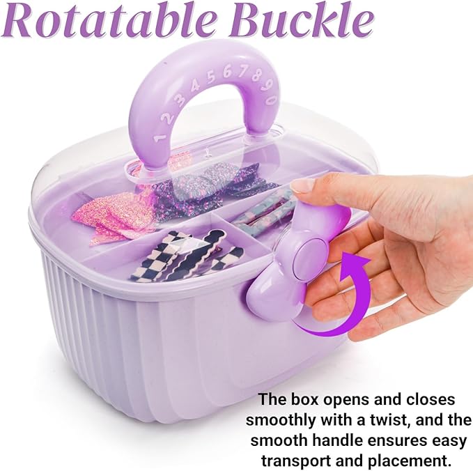 Noamus 10" Multipurpose Storage Box with Removable Tray, 2 Layer Cute Hair Accessories Organizer, Clear Plastic Folding Craft Case for Headbands, Sewing, Clips Ties Supplies, Purple