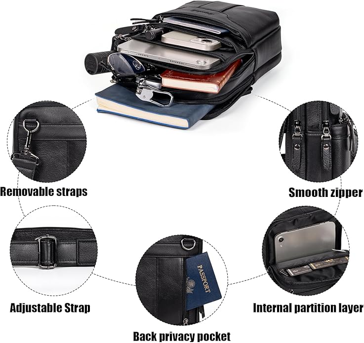 Leather Messenger Bag for Men, Small Leather Sling Shoulder Bag Messenger Pack for Men, Man Purse