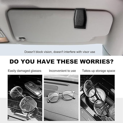 2PCS Sunglasses Holders for Car Sun Visor, Magnetic Leather Auto Visor Glasses Organizer Ticket Card Clip, Universal Eyeglasses Hanger Mounter for Most Cars, Trucks, SUVs (Black)