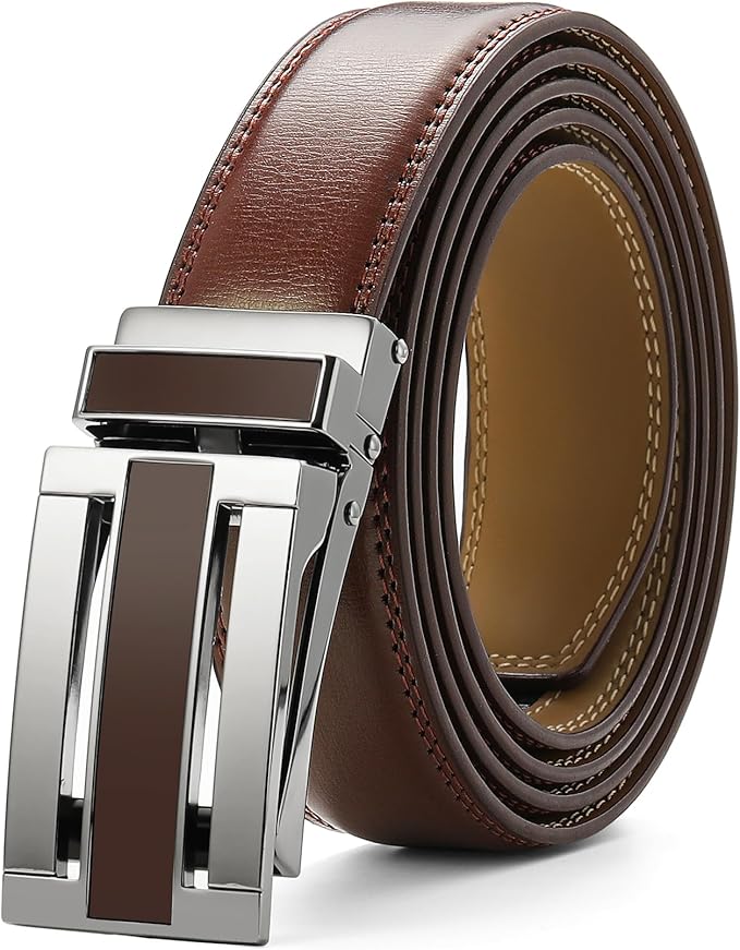 Men's Belt, Leather Ratchet Belt For Men's Dress 3.0cm,1 1/8" Size Adjusted Automatic Buckle