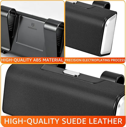 Car Sunglasses Holder for Sun Visor, Button Leather Eyeglass Hanger and Interior Storage Box