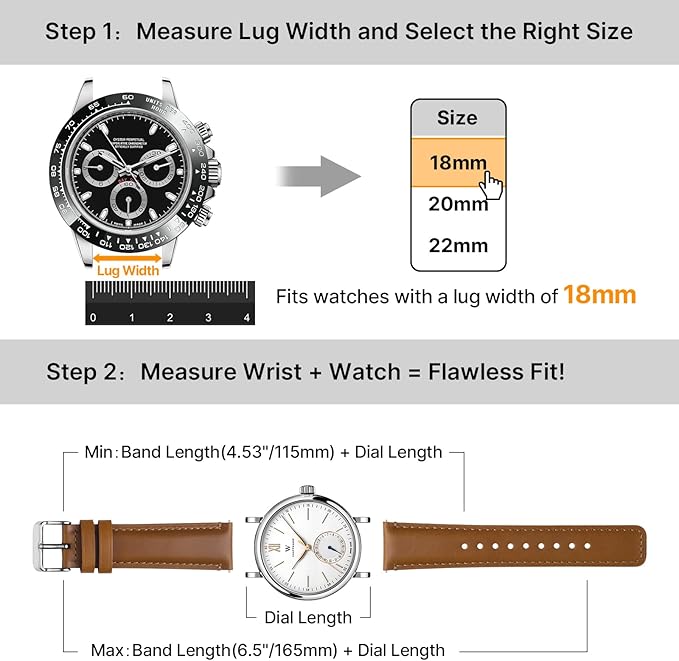 Fullmosa 18mm 20mm 22mm 24mm Leather Watch Bands, 2 Pack Soft Quick Release Watch Strap Compatible with Garmin Vivoactive 5/6/4/3, Venu 4/3S/2S, Samsung Galaxy Fossil Amazfit for Men Women,18mm Toffee Brown&Silver/Black&Black
